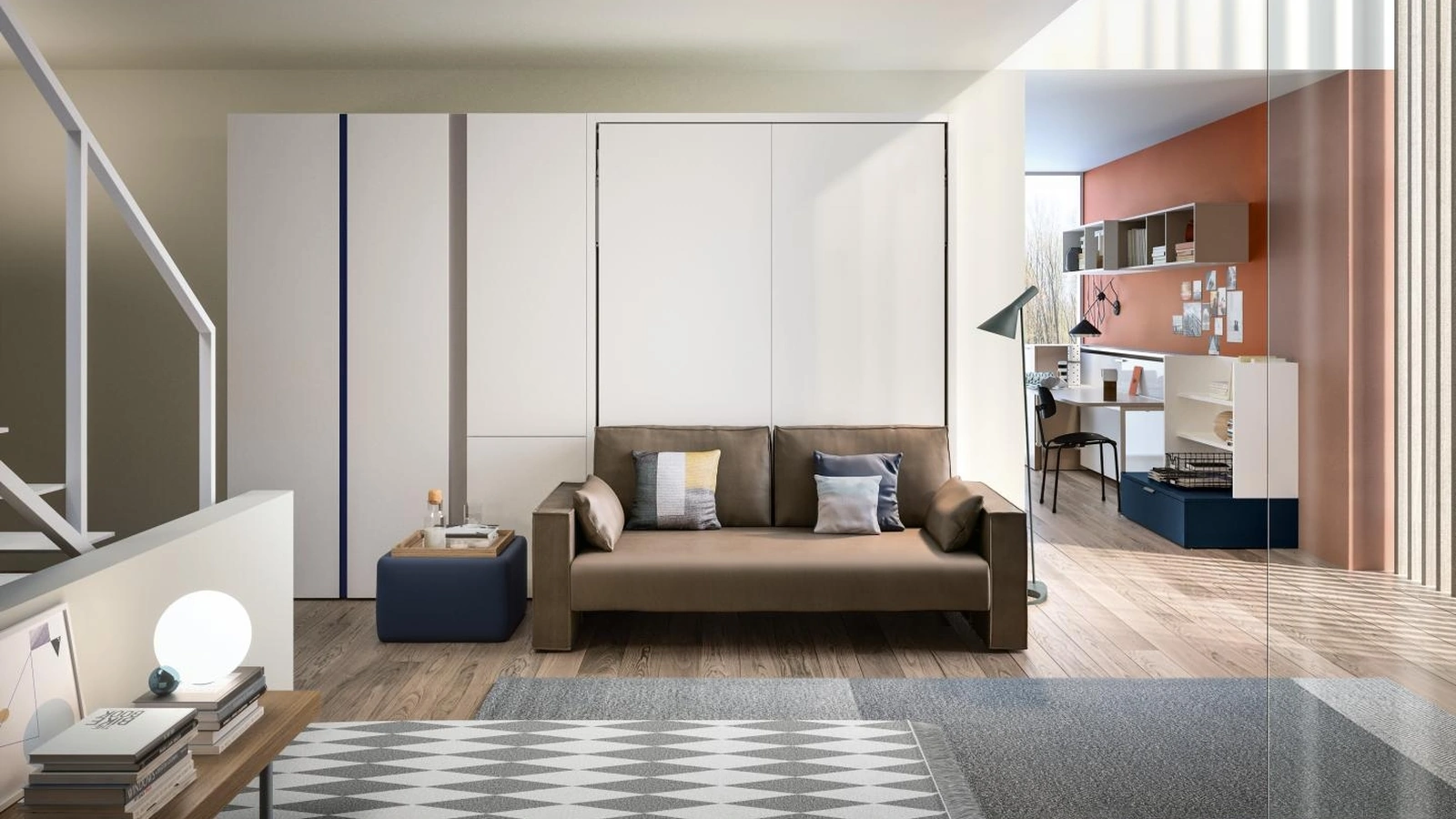 Letto a scomparsa trasformabile Living 13 chiuso con divano integrato lineare Penelope 2 Sofa di Clei