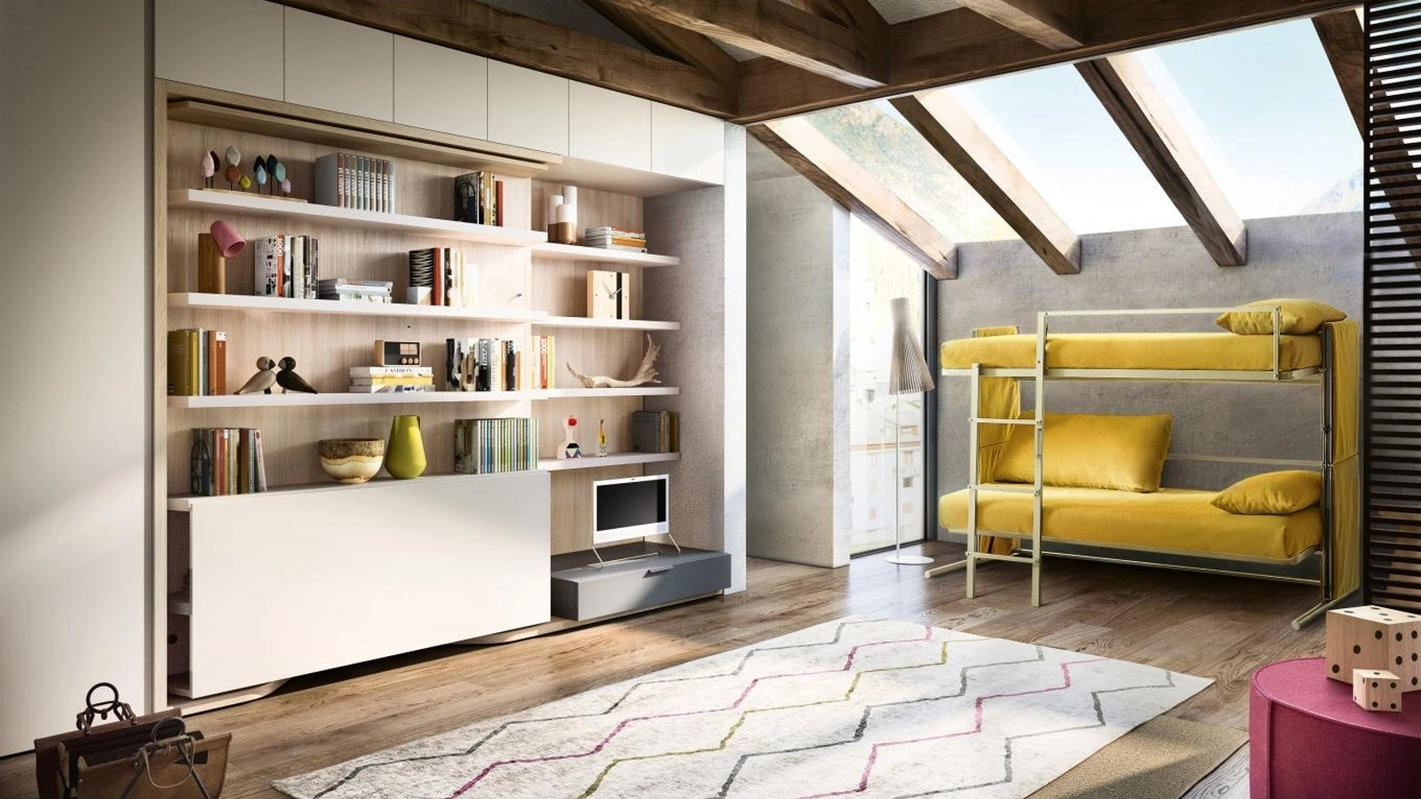 Letto a castello a scomparsa trasformabile aperto Living 19 LGM01 TAV di Clei