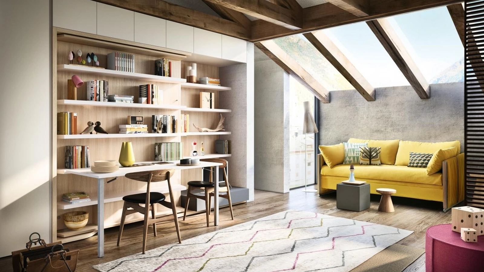 Letto a castello a scomparsa trasformabile chiuso Living 19 LGM01 TAV con divano lineare di Clei