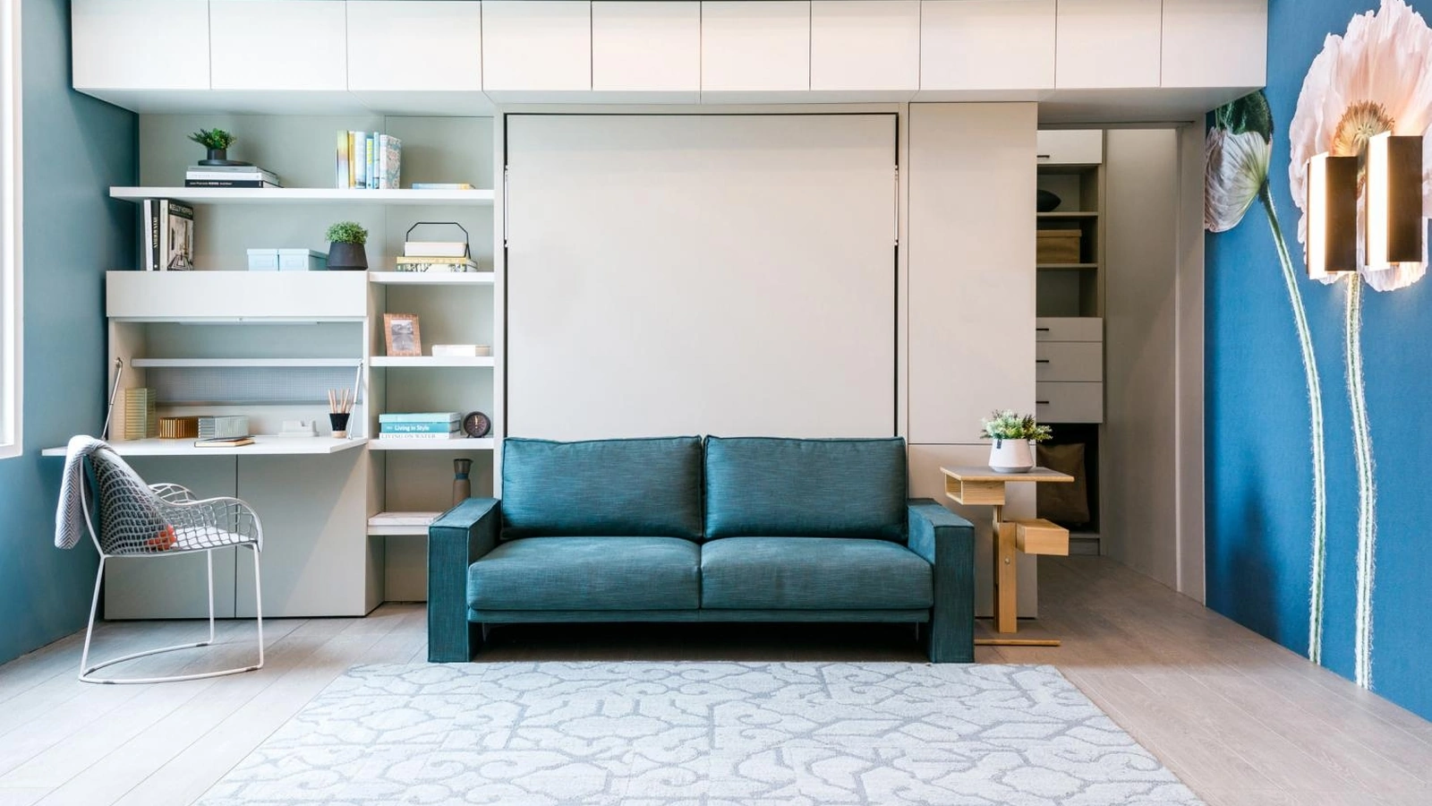 Letto a scomparsa chiuso Living 22 con divano lineare integrato Penelope 2 Sofa Next di Clei