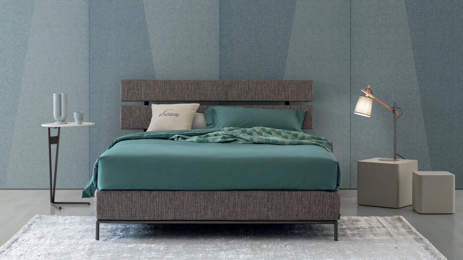 Letto in tessuto con box contenitore Banco di Oggioni