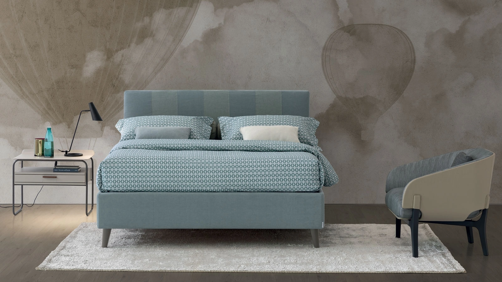 Letto in tessuto con testiera Banner di Oggioni