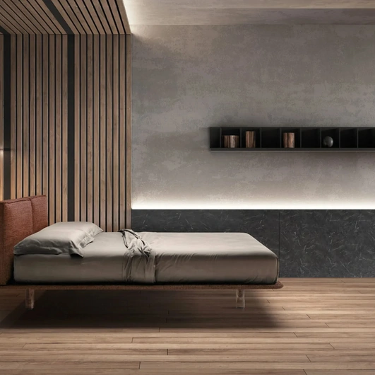 Letto in tessuto con testiera imbottita e piedini trasparenti Stylish di Bside