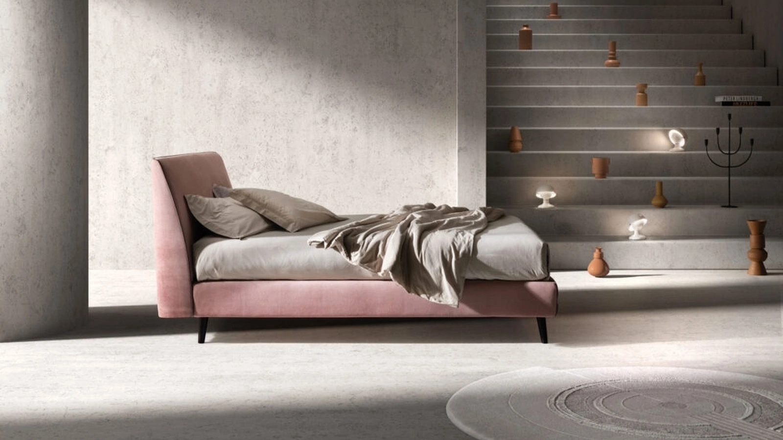 Letto con struttura in legno completamente imbottita e rivestita in tessuto Time di Bside