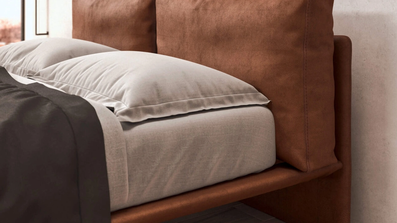 Letto Cali in pelle con testiera di Presotto