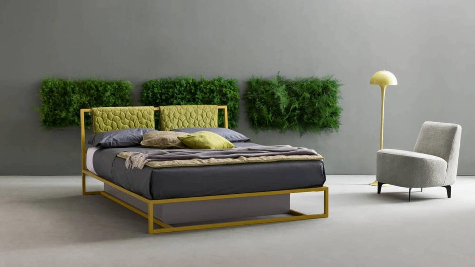 Letto matrimoniale con testiera trapuntata in tessuto e struttura in metallo Frame di Bside