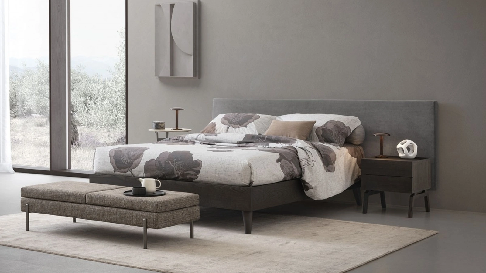 Letto Kelly Legno con testiera in tessuto di Oggioni