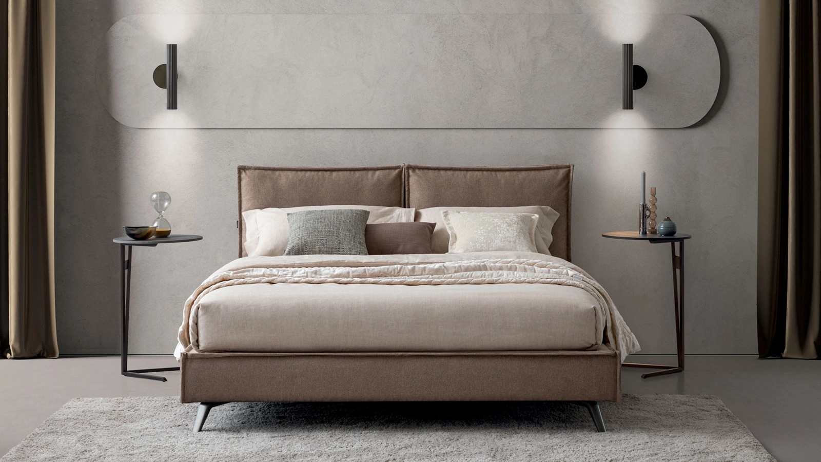 Letto in tessuto con testiera Metro di Oggioni
