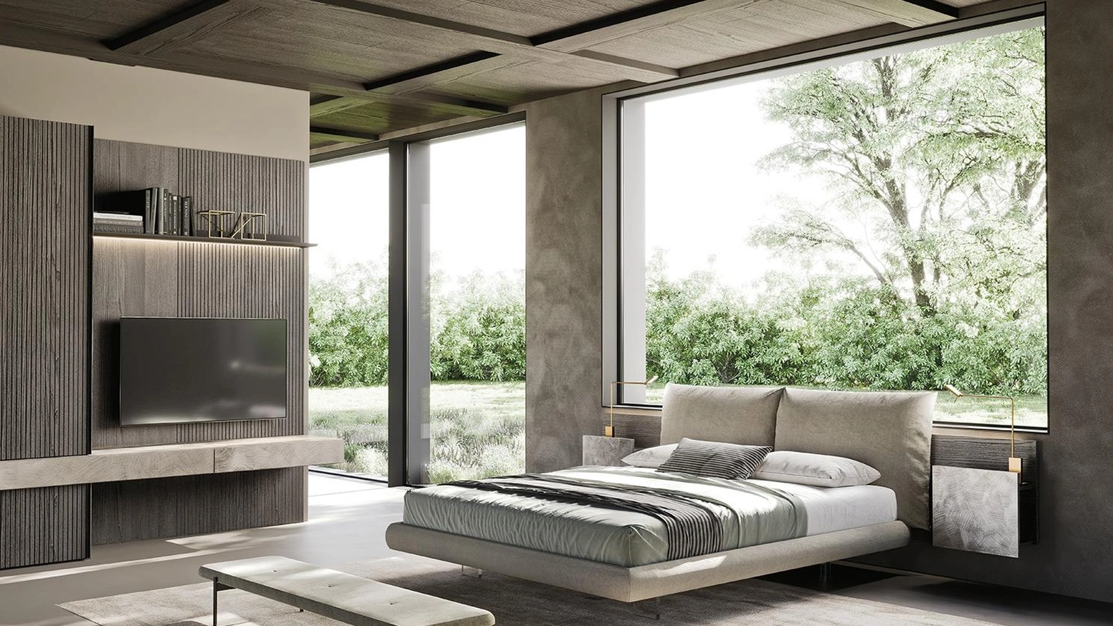 Letto matrimoniale Soffy in tessuto imbottito di Mobilgam