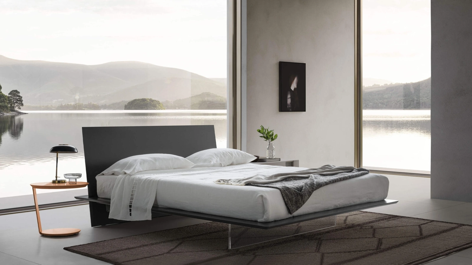 Letto con testiera Plana in laccato opaco di Presotto