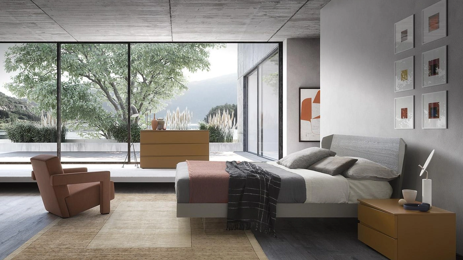 Letto matrimoniale in legno con testiera Quadra di Mobilgam