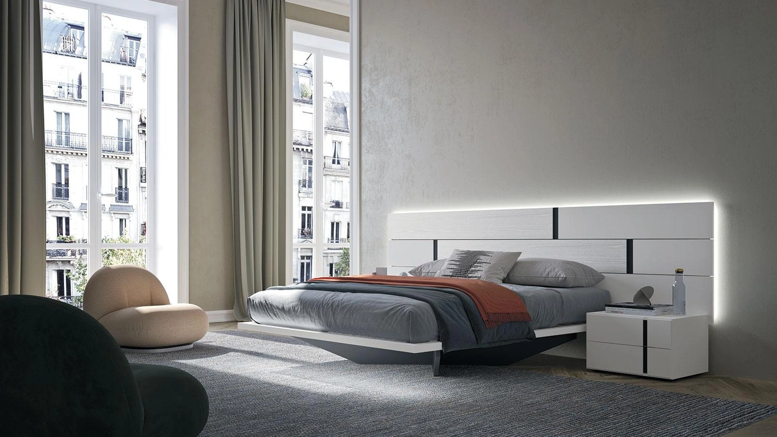 Letto in legno laccato con testiera Regolo di Mobilgam