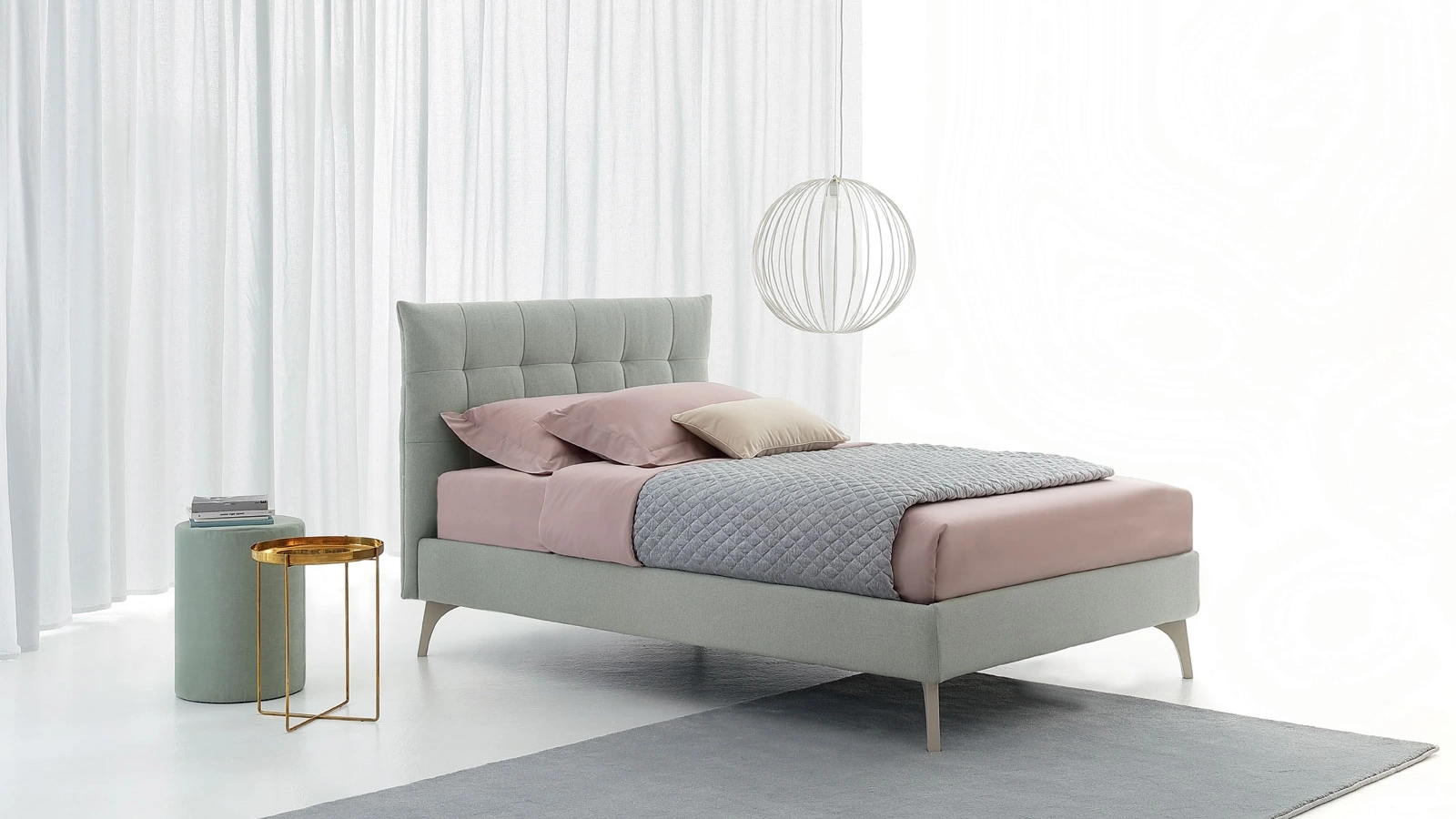 Letto singolo in tessuto con testiera trapuntata Panf di Oggioni