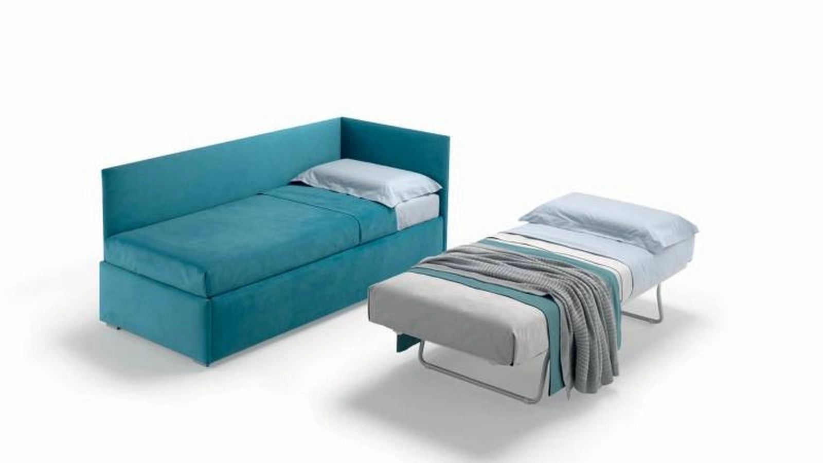 Letto singolo in tessuto imbottito con letto estraibile Twice Angolo Alto di Bside