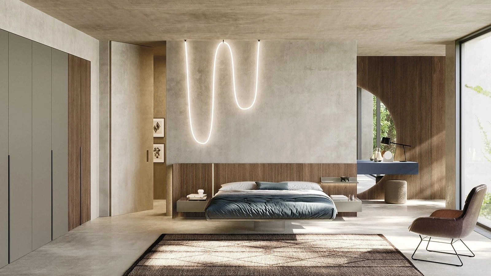 Letto in legno con testiera Sistema Sipario N11 di Mobilgam