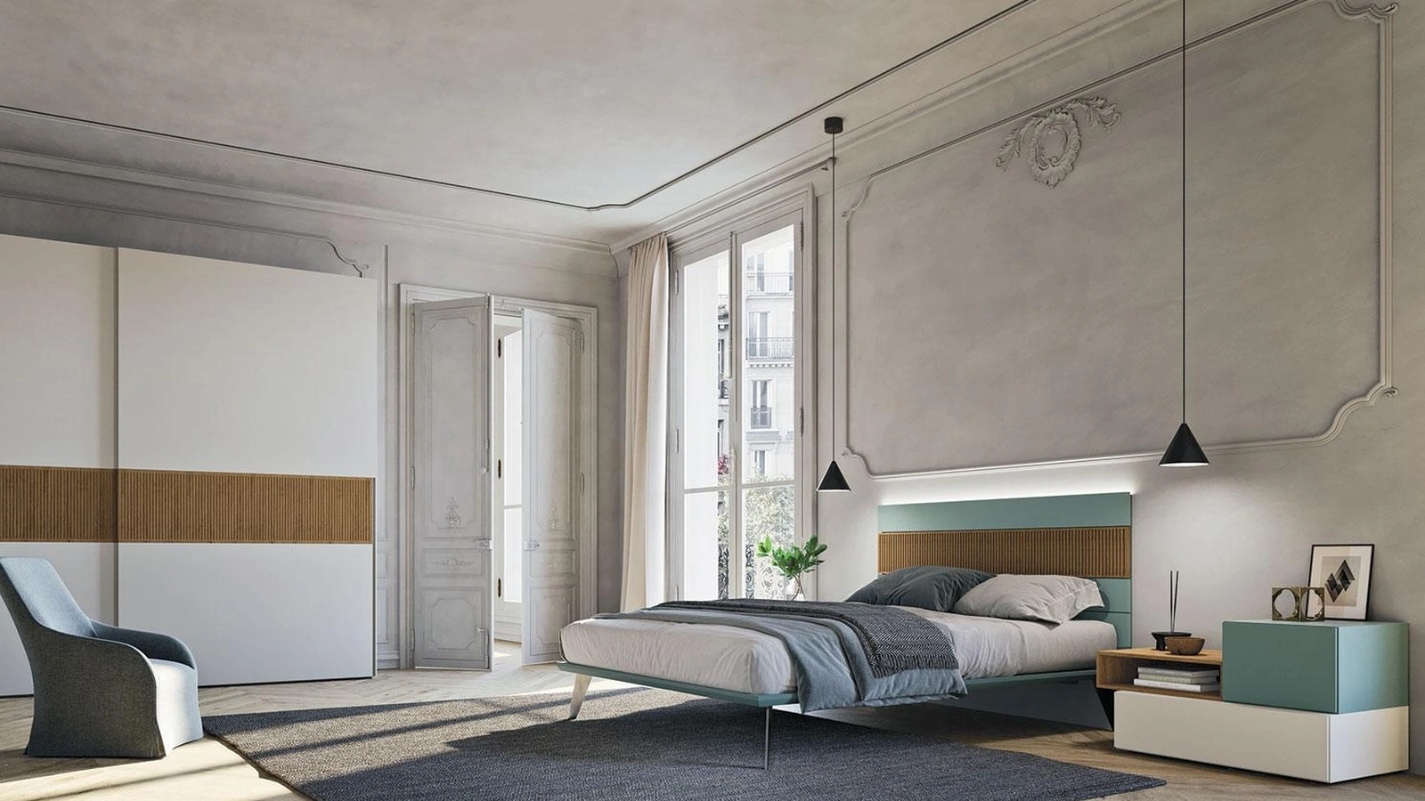 Letto con testiera Wall System Dreaming 01di Mobilgam