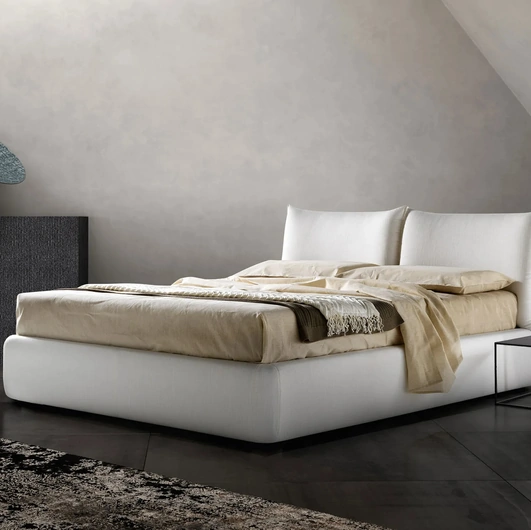 Letto in tessuto imbottito con testiera e box contenitore Zen di Bside