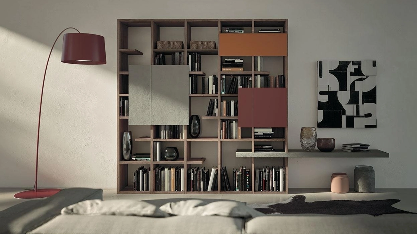 Libreria a muro Horizon 948 in legno e laccato opaco di Mobilgam