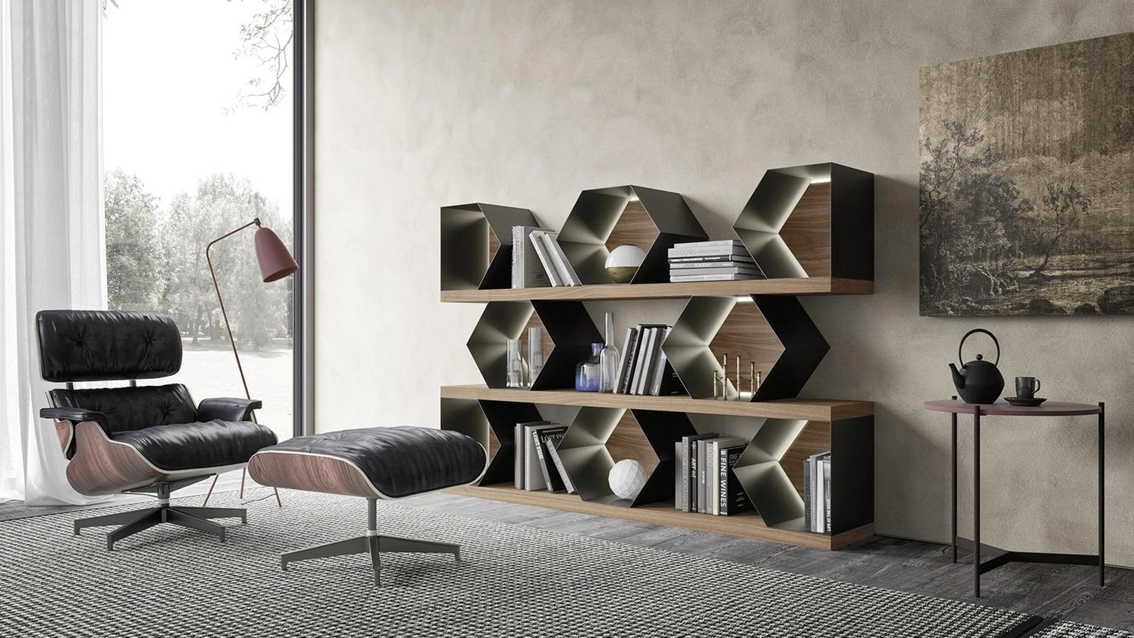 Libreria Horizon Esagoni 977 in legno e metallo di Mobilgam