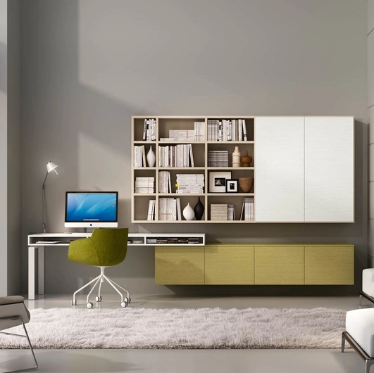 Libreria Living 74D sospesa composta da ante e vani a giorno di Ferrimobili