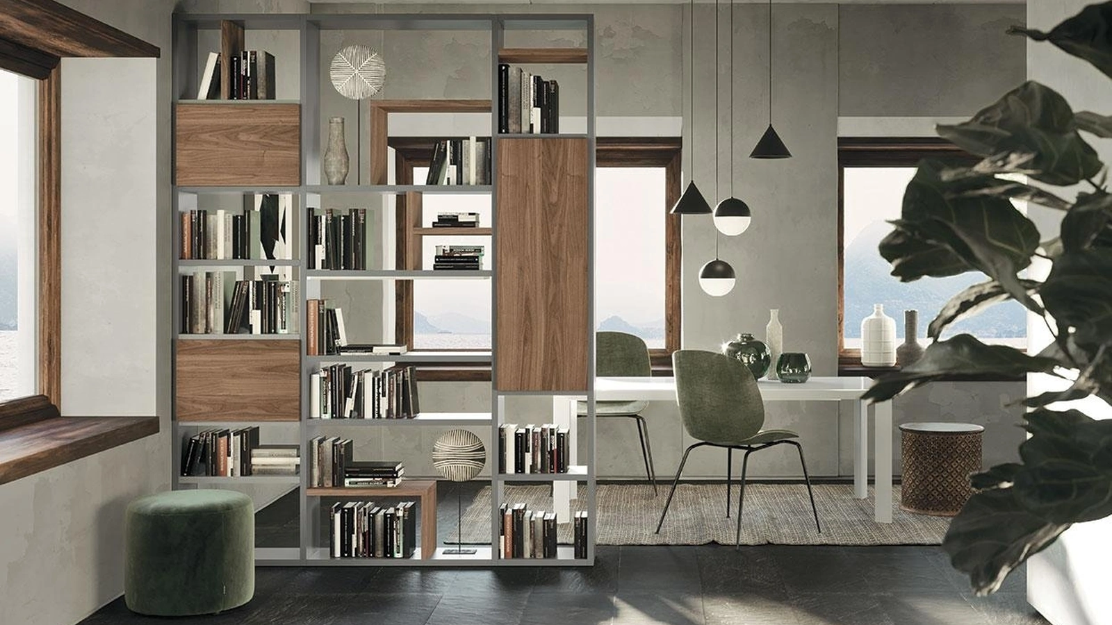 Libreria divisoria Horizon 947 in legno e laccato opaco di Mobilgam