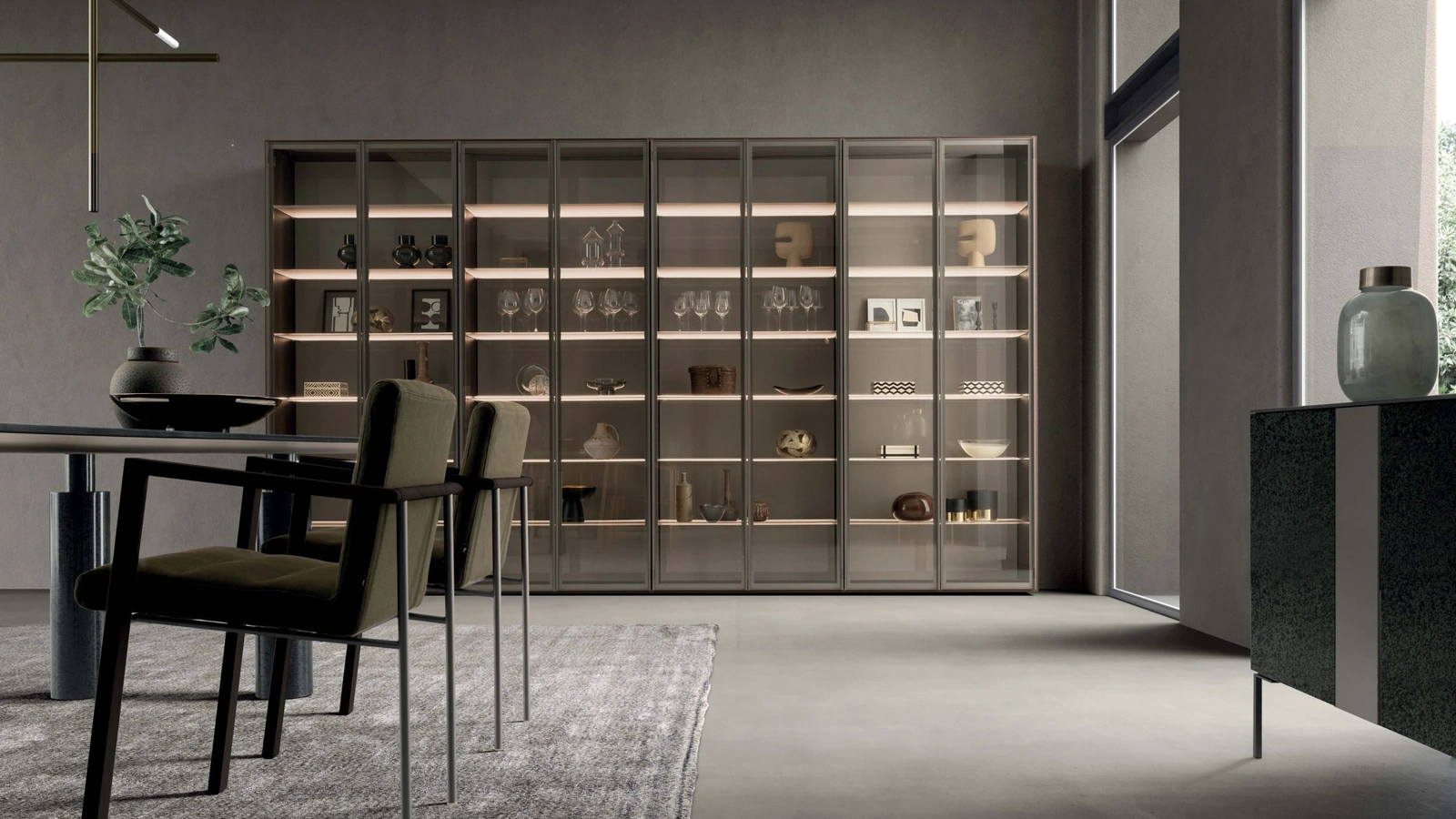 Libreria Pari & Dispari 11 con ante in vetro trasparente di Presotto