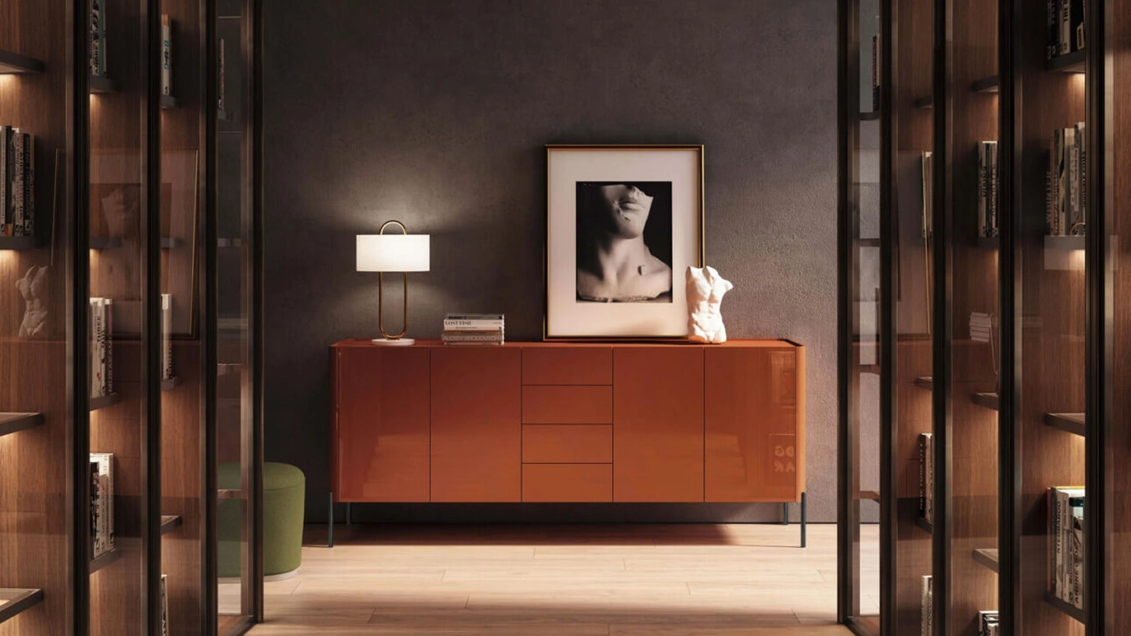 Madia Dolly in laccato lucido Rosso Corallo di Presotto