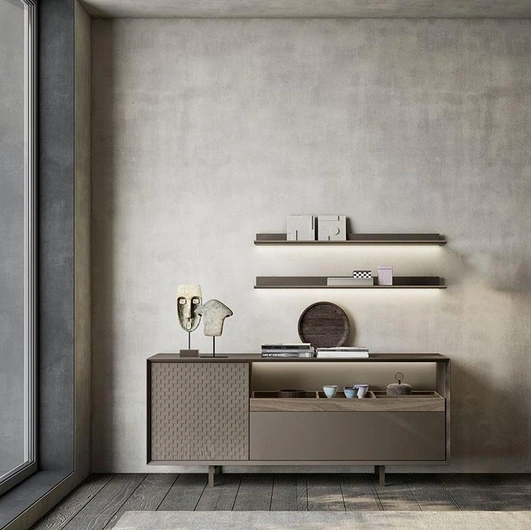 Madia Horizon Zen 1030 in laccato e legno intarsiato di Mobilgam