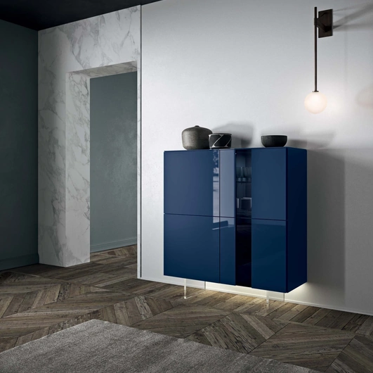 Madia Alta I-Modul Art in laccato lucido con piedini in metacrilato trasparente di Presotto