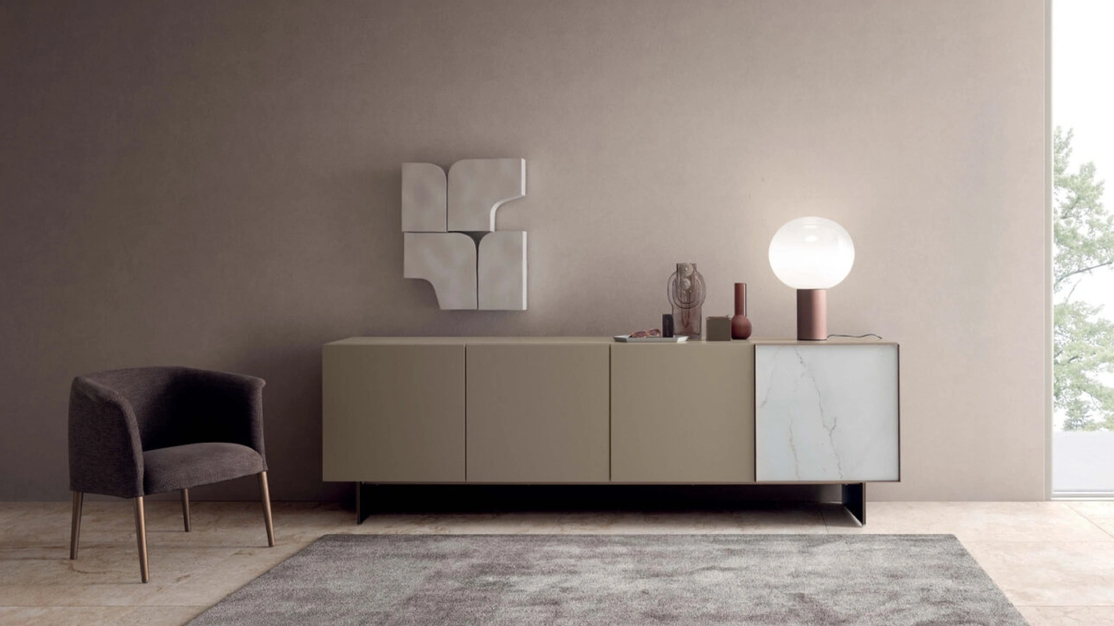 Madia Match in laccato opaco e ceramica di Presotto