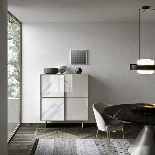 Madia Alta Match in laccato lucido e ceramica con piedini in metallo di Presotto