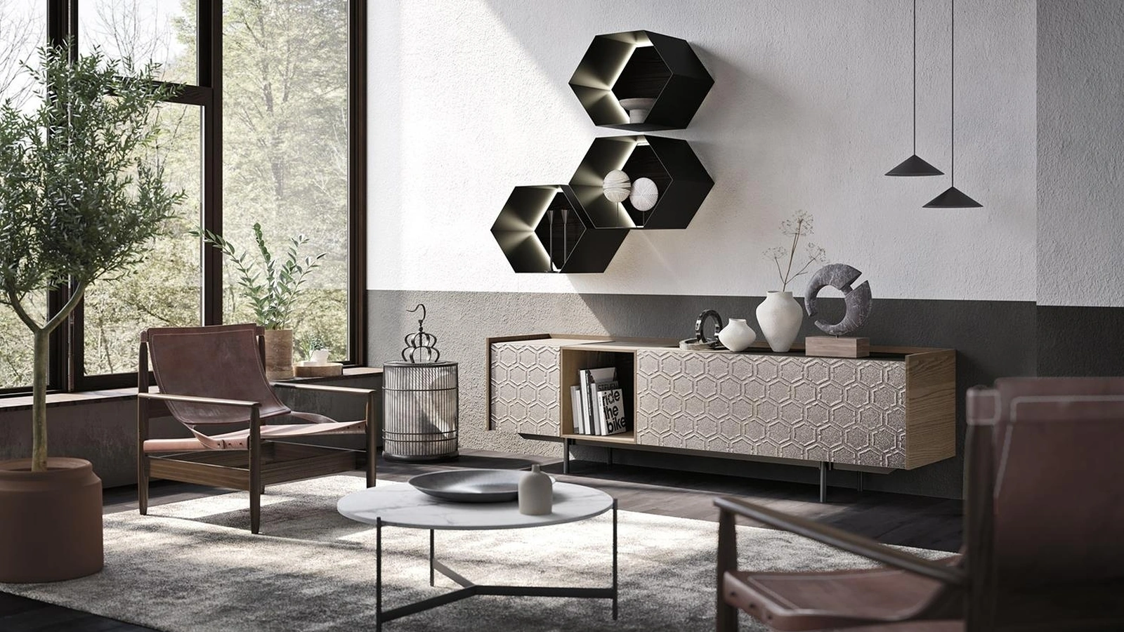 Madia Horizon Slim 979 in legno e materico di Mobilgam