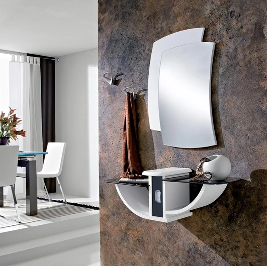 Mobile ingresso con piano in vetro e struttura in legno curvato laccato opaco Bianco Gondola di La Primavera