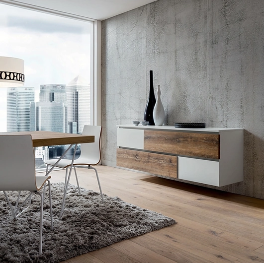 Mobile ingresso sospeso in truciolare placcato HPL Bianco e effetto legno Bea di La Primavera