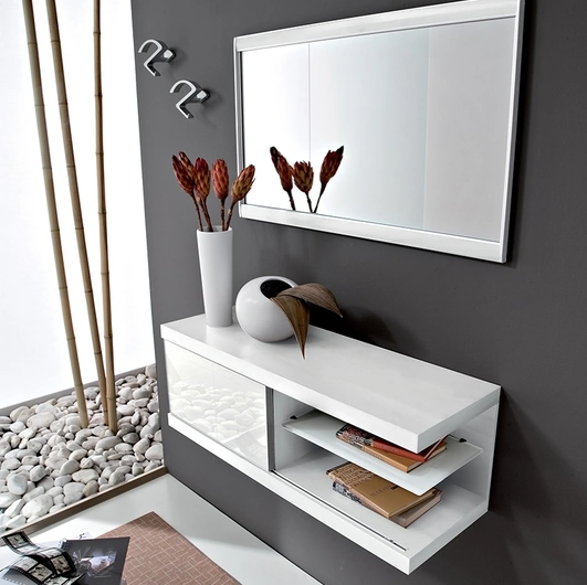 Mobile ingresso Kelly laccato opaco Bianco con anta scorrevole in vetro laccato di La Primavera