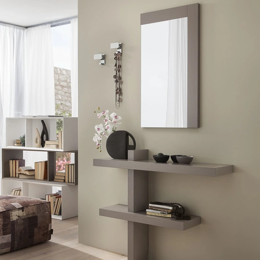 Mobile ingresso in Frassino laccato opaco Ecrù con specchio Sandy di La Primavera