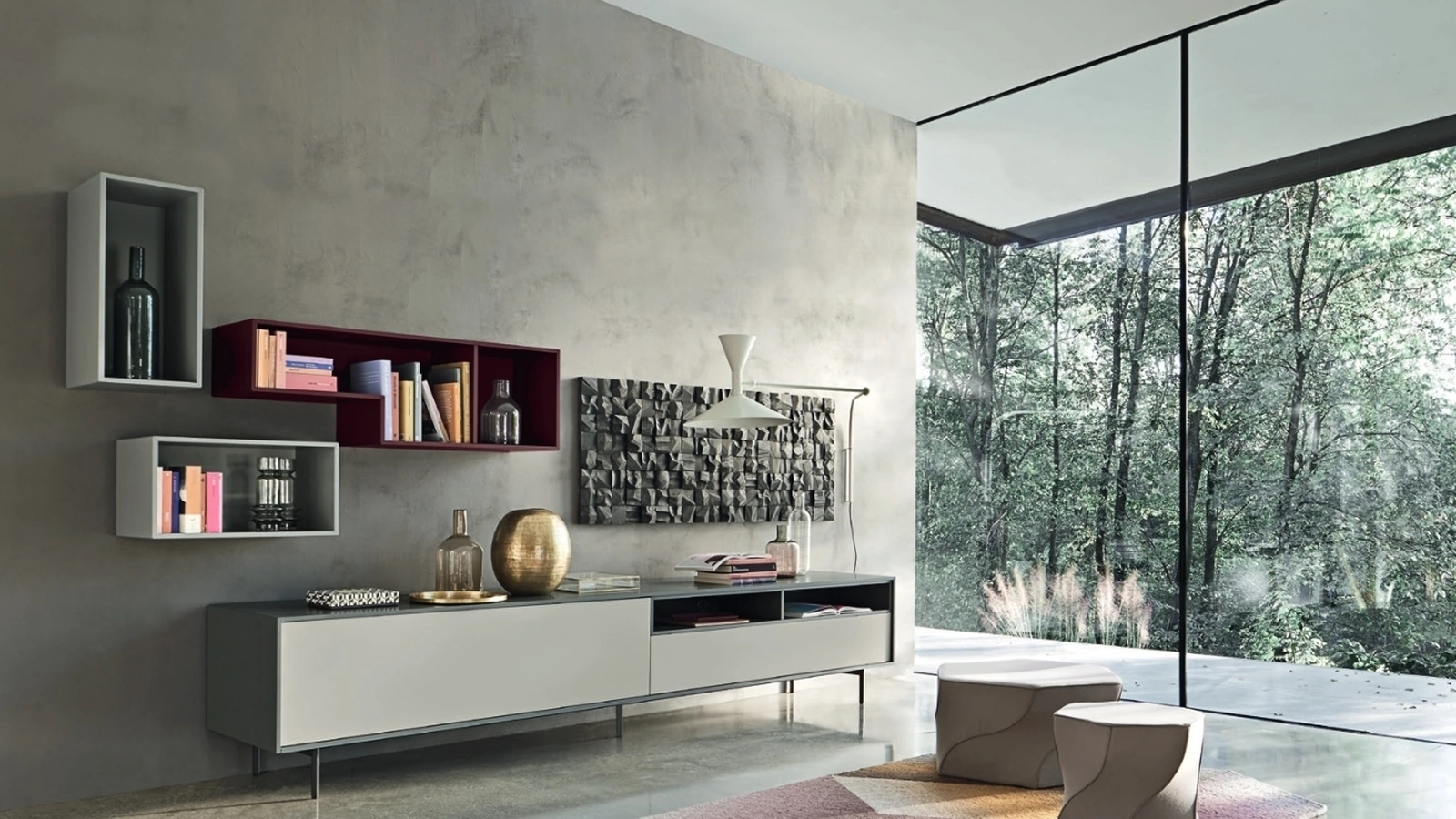 Mobile Porta Tv  Base Open con riquadro 37 in laccato opaco di Sangiacomo