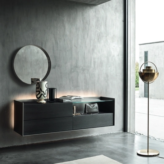 Mobile sospeso Cabaret 53B SX in Rovere carbone e top in ceramica di Sangiacomo