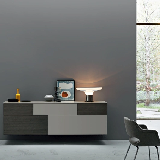 Mobile sospeso Incontro 12 pensile in laccato opaco e Rovere di Sangiacomo