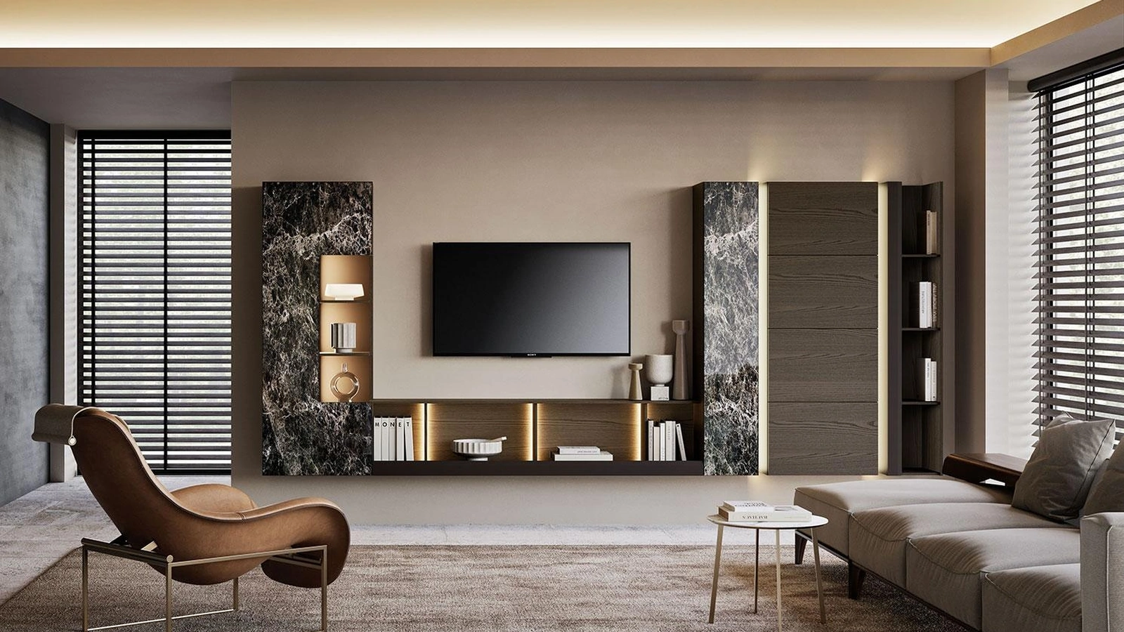 Parete Attrezzata Composizione Horizon 1001 in legno e vetro di Mobilgam