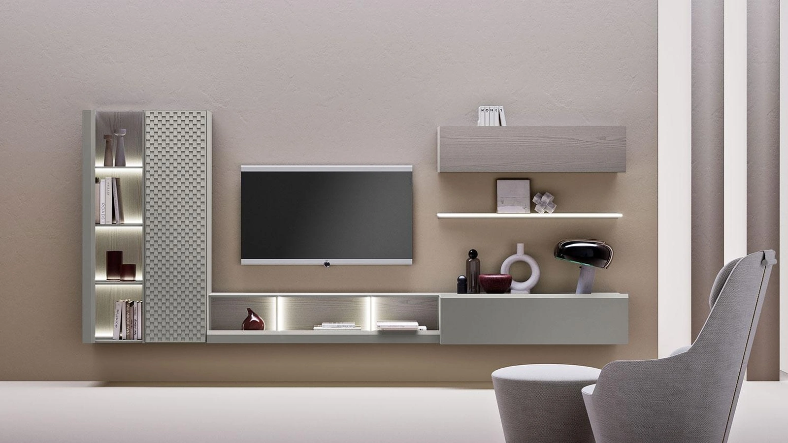 Parete Attrezzata sospesa Composizione Horizon 1003 di Mobilgam