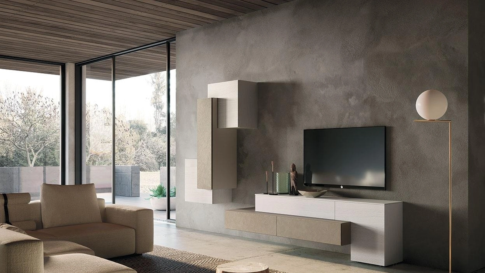 Parete Attrezzata Composizione Horizon 908 in legno e materico di Mobilgam