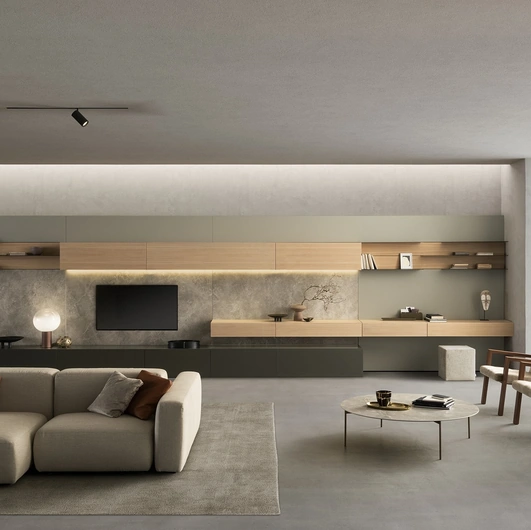 Parete Attrezzata I-ModulART 01 in laccato opaco e legno di Presotto