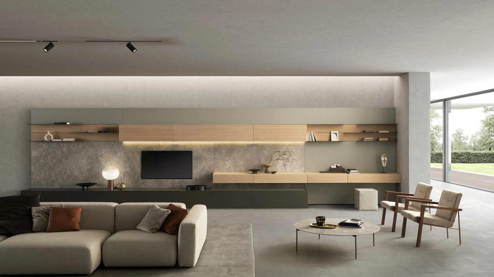 Parete Attrezzata I-ModulART 01 in laccato opaco e legno di Presotto