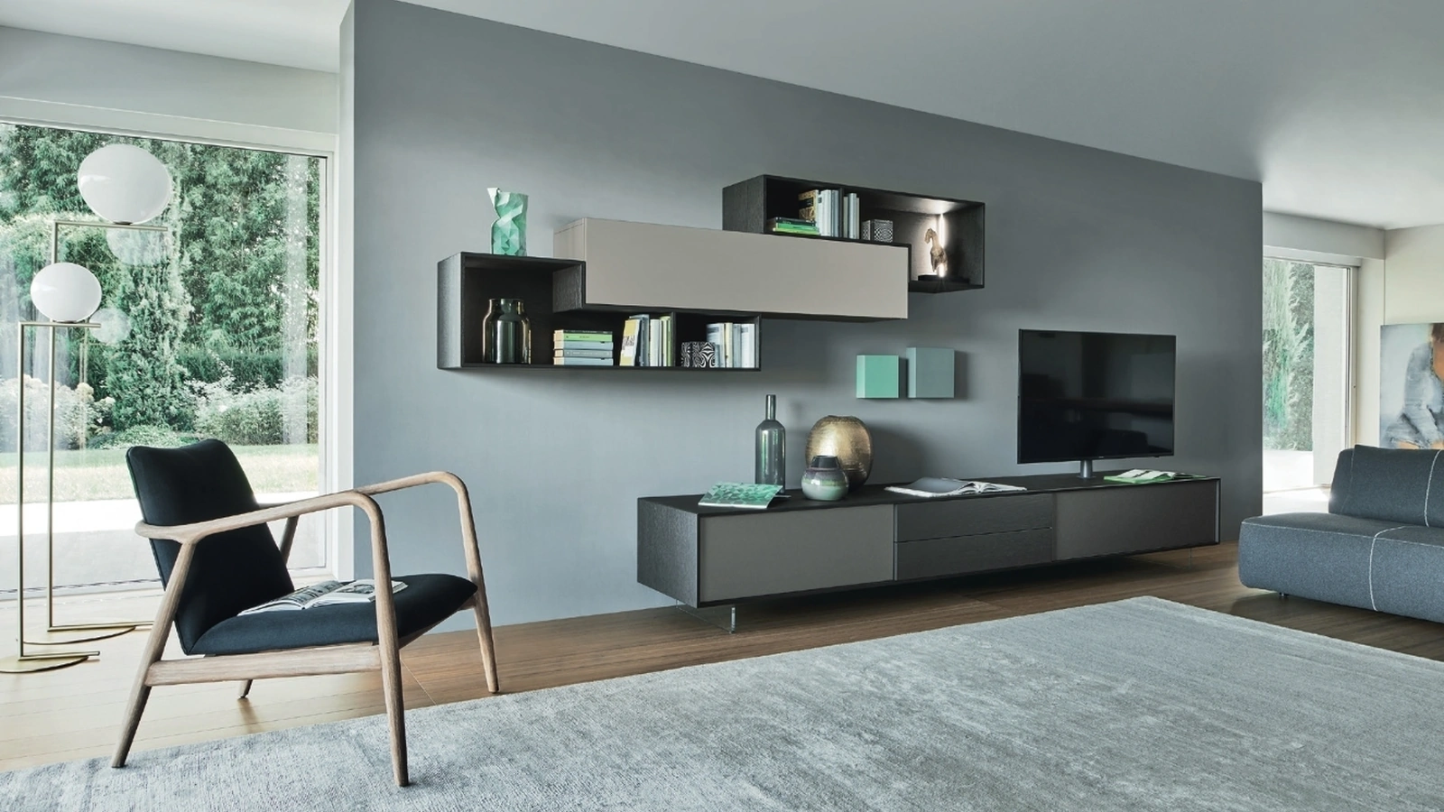 Parete Attrezzata Lampo L6C01 in laccato opaco di Sangiacomo