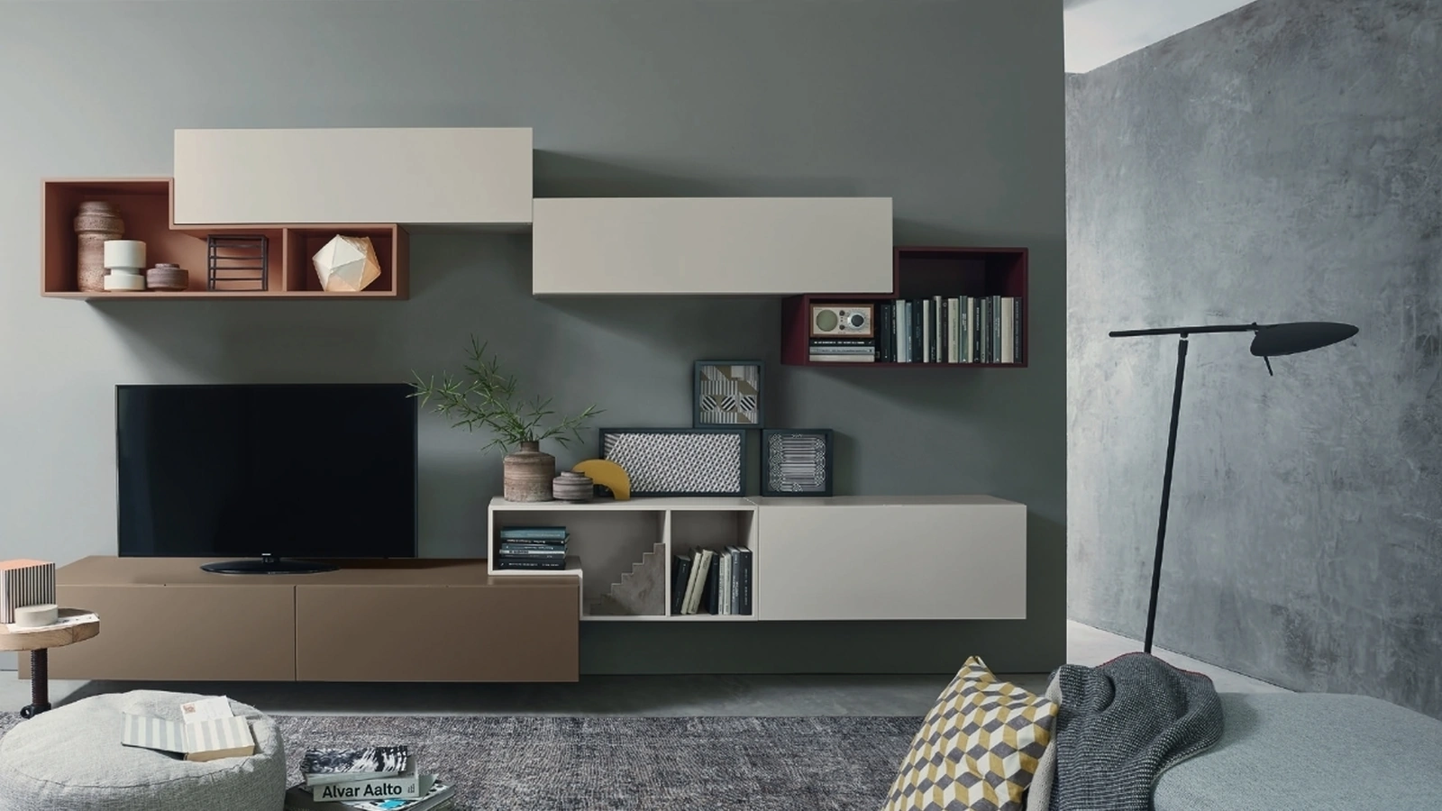 Parete Attrezzata Lampo L6C03 in laccato opaco di Sangiacomo