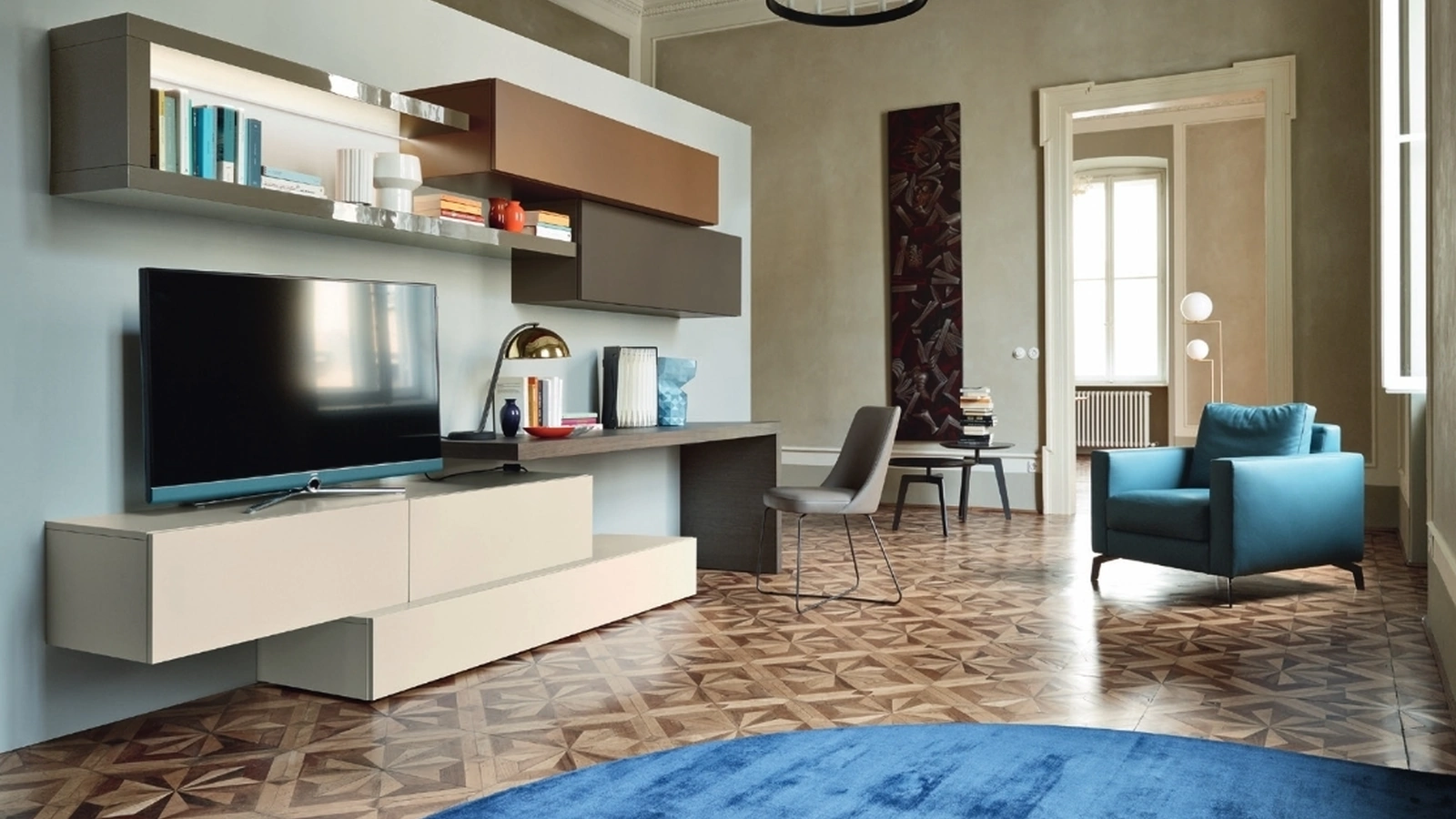 Parete Attrezzata Lampo L6C23 in laccato Creta opaco di Sangiacomo