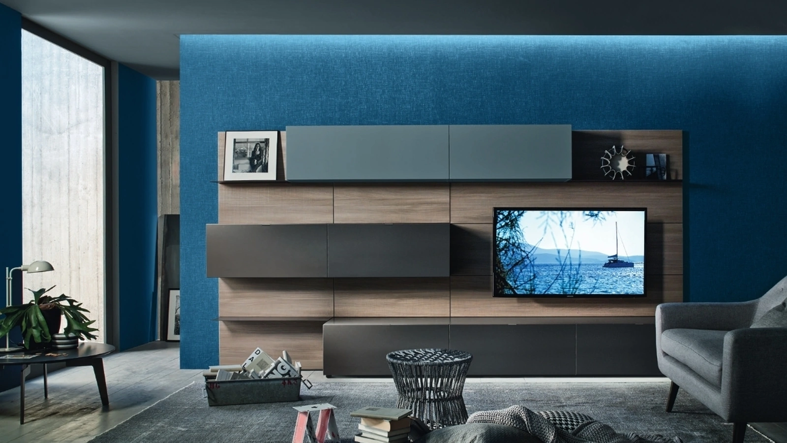 Parete Attrezzata Lampo L6C26 in laccato opaco di Sangiacomo