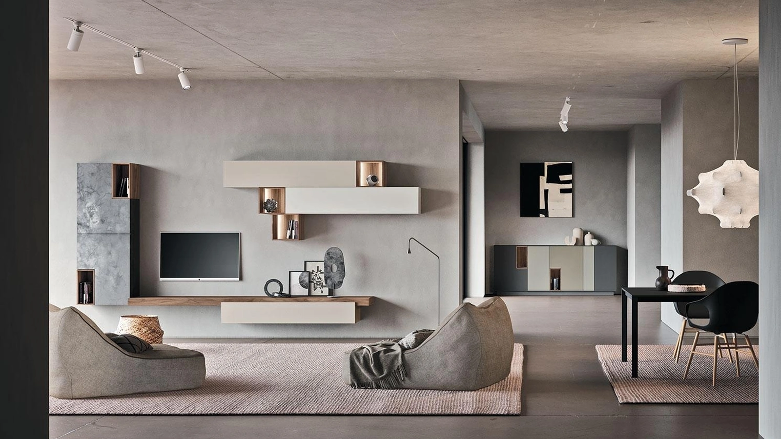 Parete Attrezzata Composizione Horizon 911 in laccato opaco e materico di Mobilgam