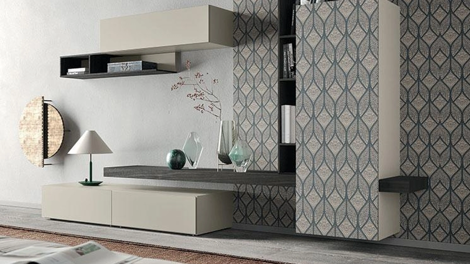 Parete Attrezzata Composizione Horizon 913 bis in laccato opaco e legno di Mobilgam